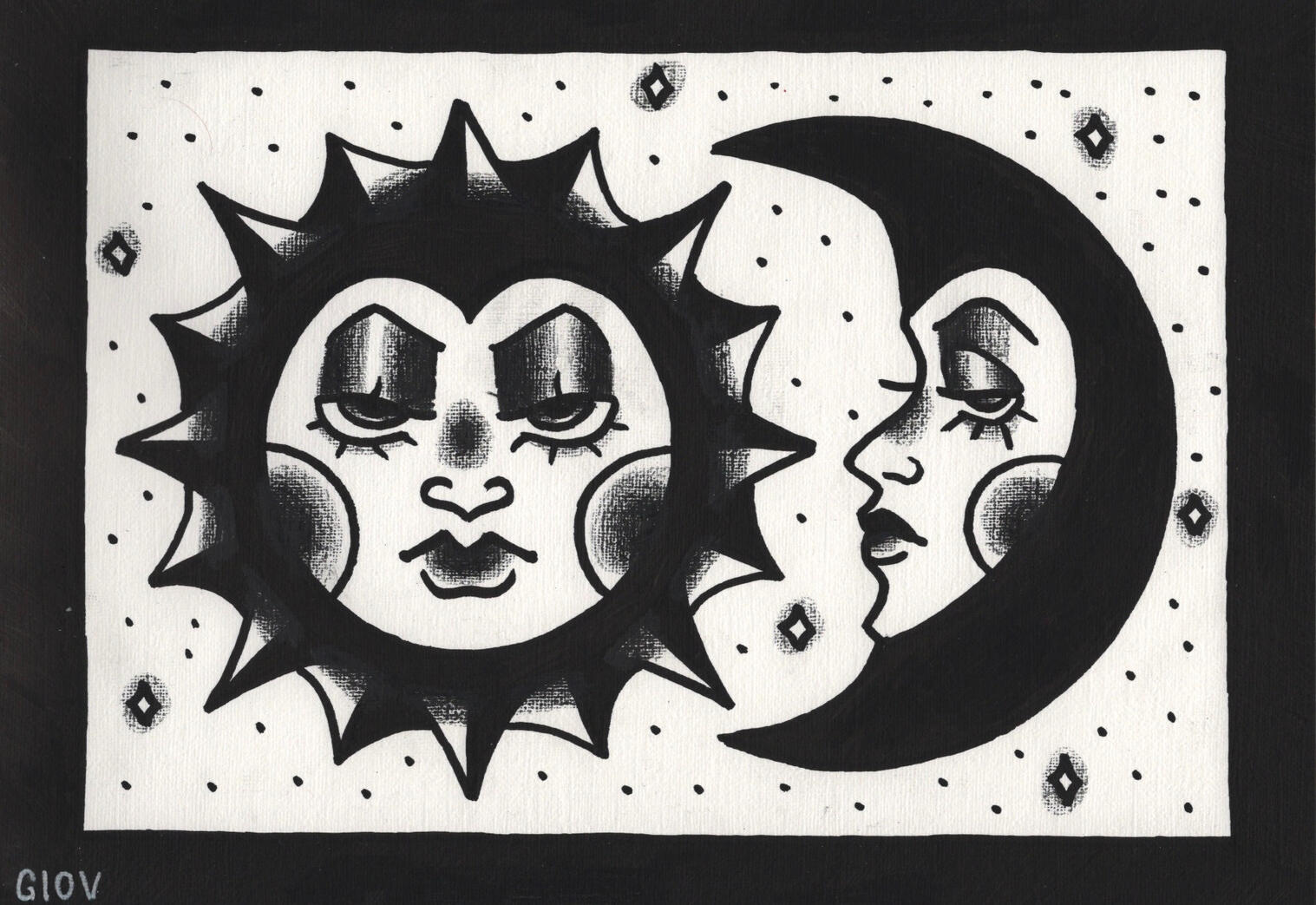 "Sun & Moon", A4 Posca Marker & Colour Pencil