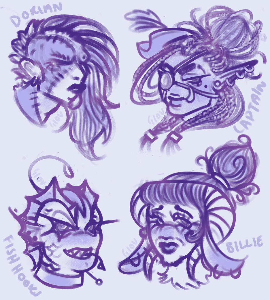 Fantasy pirate character designs, Digital sketch, 2 hours